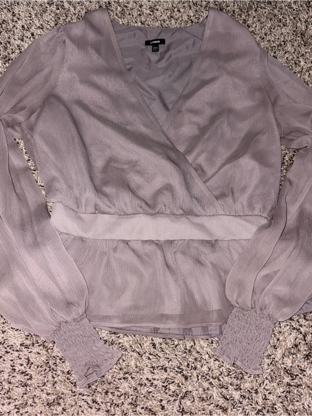 Express Dusty Mauve Wrap-Style Blouse - Women's Long Sleeve